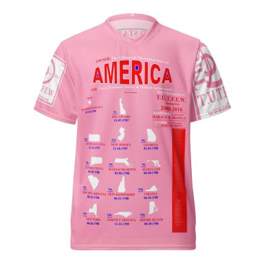 The D Dreams Inc T.U.T.F.E.W./Nation/USA/Color Collar/ 2020-2024/ (White & Red on Pink-Front)